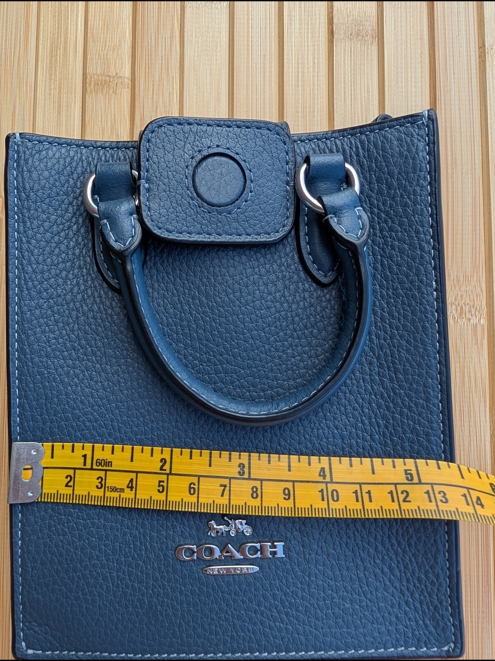 Authentic Coach Mini Cashin Tote Crossbody Bag Blue Pebbled Leather Suede - Picture 12 of 15